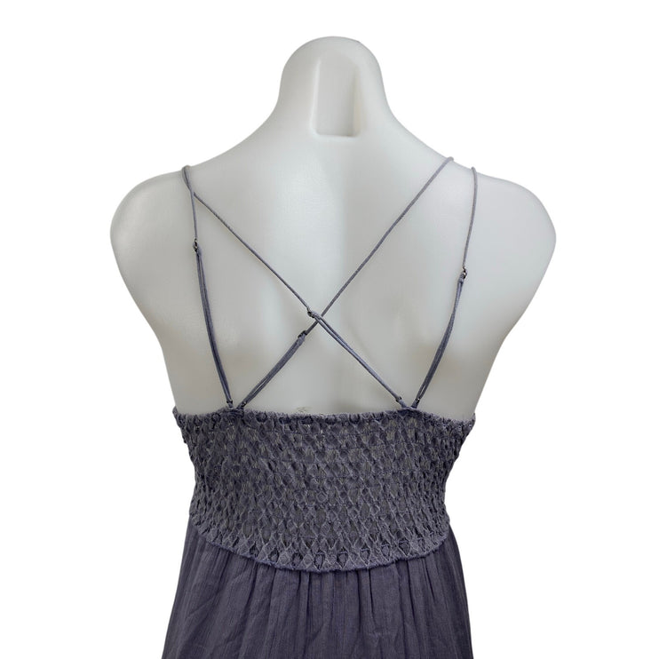 Free People Adella Gray Lace Sleeveless Cami Camisole Maxi A-Line Tank Dress M