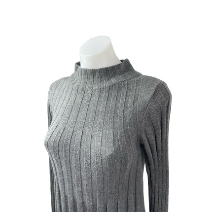 Anthropologie Rosie Neira Gray Wool Ribbed Knit Long Sleeve Sweater Mini Dress S