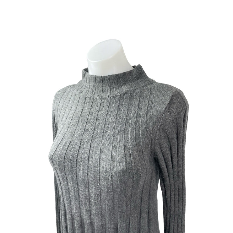 Anthropologie Rosie Neira Gray Wool Ribbed Knit Long Sleeve Sweater Mini Dress S