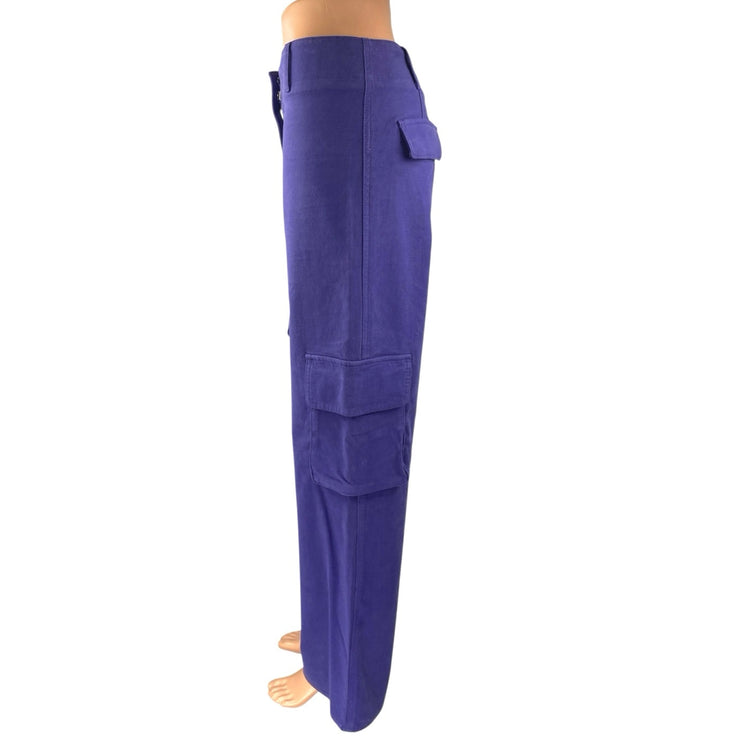 Aritzia Wilfred Picture Purple High Waisted Wide Leg Cargo Trousers Pants Size 8