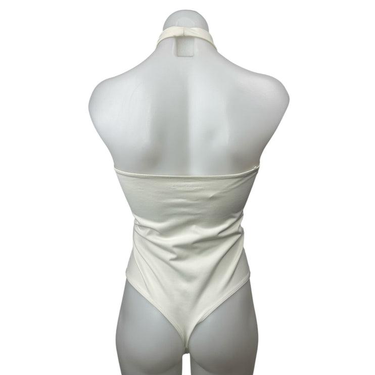 Abercrombie & Fitch White Halter Keyhole Sleeveless Open Back Bodysuit Top Sz M