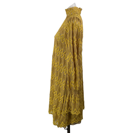 Jockey Mustard Yellow Long Sleeves Crochet Lace Mock Neck Mini Sweater Dress XS