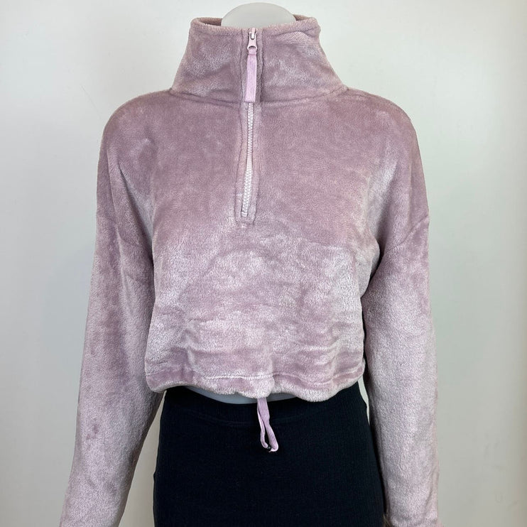 Urban Outfitters Womens Purple Fleece Half Zip Turtleneck Cropped Sweater Top XS