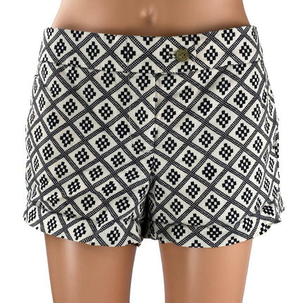 J,Crew Women's Black Geometric Argyle Stretch Mid Rise Mini Casual Shorts Size 6