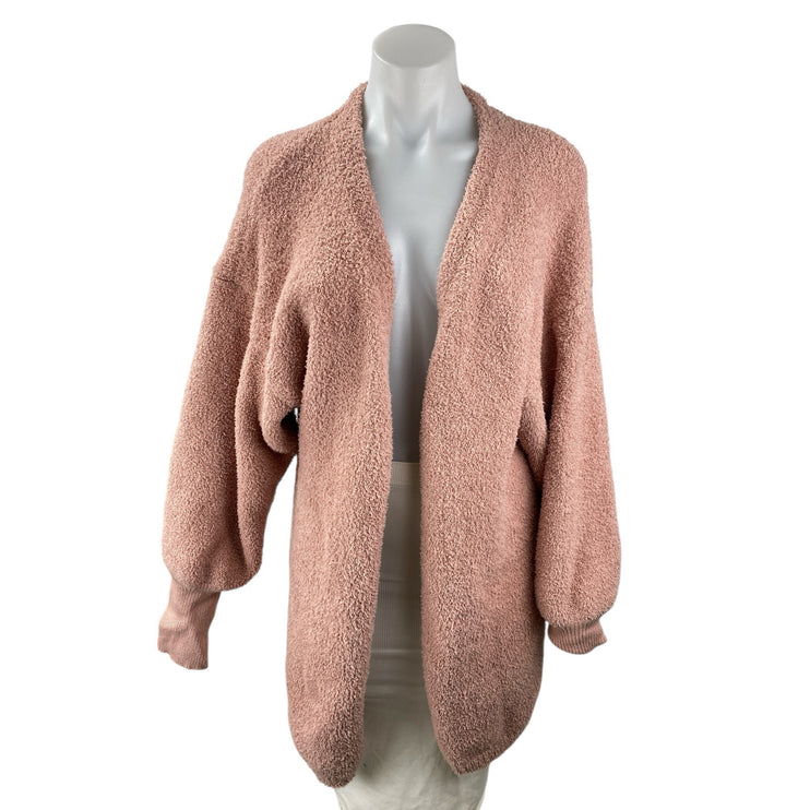 Fashion Nova Pink Fuzzy Knit Open Front Long Sleeve Oversized Cardigan Sweater M