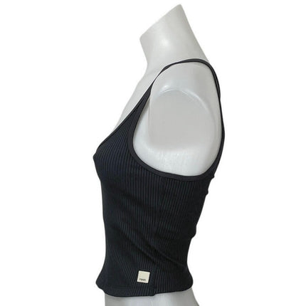 Vuori Women's Black Strappy Ribbed Knit Scoop Neck Tank Yoga Crop Top Size XS