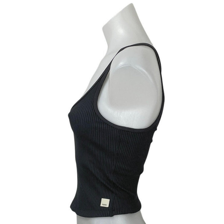 Vuori Women's Black Strappy Ribbed Knit Scoop Neck Tank Yoga Crop Top Size XS
