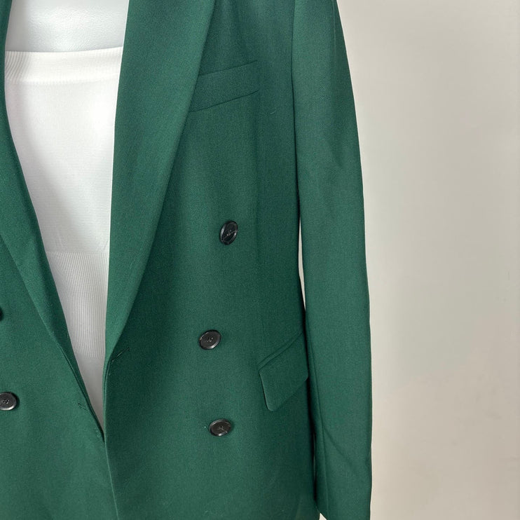 Zara NWT $119 Green Double Breasted Pointed Peak Lapel Long Sleeve Lined Polyester Blend Green Blazer Jacket Size XS