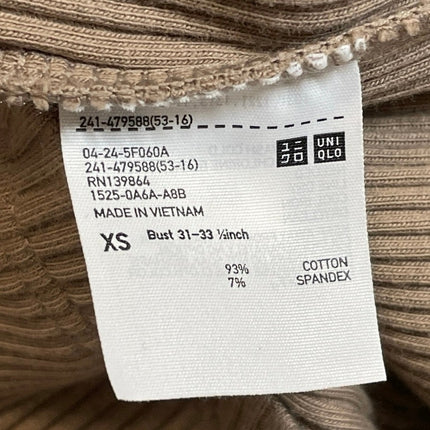 Uniqlo Women's Brown Ribbed Knit Mock Neck Long Sleeve Tee T-Shirt Blouse Top XS