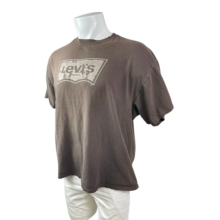 Levi's Men's Brown Logo Short Sleeve Crew Neck Y2k Basic T Shirt Tee Top Size XL