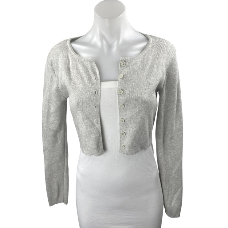 Brandy Melville Gray Rib Knit Button Long Sleeve Crop Cardigan Sweater Top Sz S