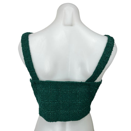 Abercrombie & Fitch Green Sleeveless Plaid Checkered Knit Tweed Crop Tank Top L