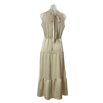 Sam Edelman Champagne Cream Beige Silk Satin Tiered A Line Midi Dress Size 6