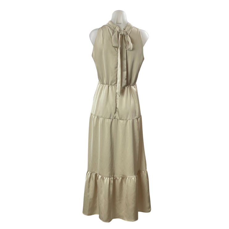 Sam Edelman Champagne Cream Beige Silk Satin Tiered A Line Midi Dress Size 6