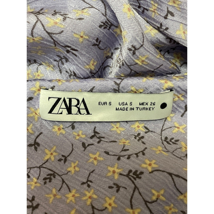 Zara Purple Floral Sleeveless Cami Camisole Tie Shoulder Mini Slip Dress Size S