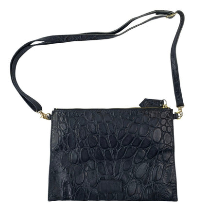 Beau & Ro Womens Black Croc Faux Leather Vegan Crossbody Clutch Purse Handbag OS