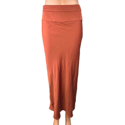 Free People Rust Orange Silk Satin Zipper Straight A-Line Maxi Slip Skirt Size 6