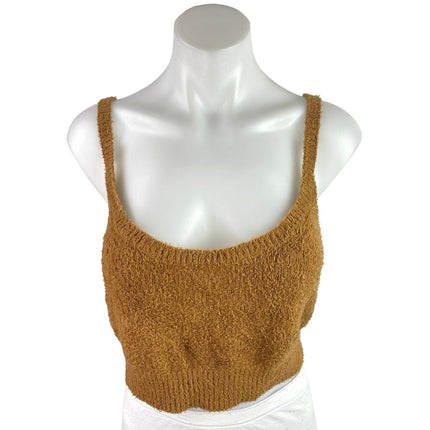 Reformation Brown Teddy Fleece Sleeveless Cami Camisole Crop Tank Top Size L
