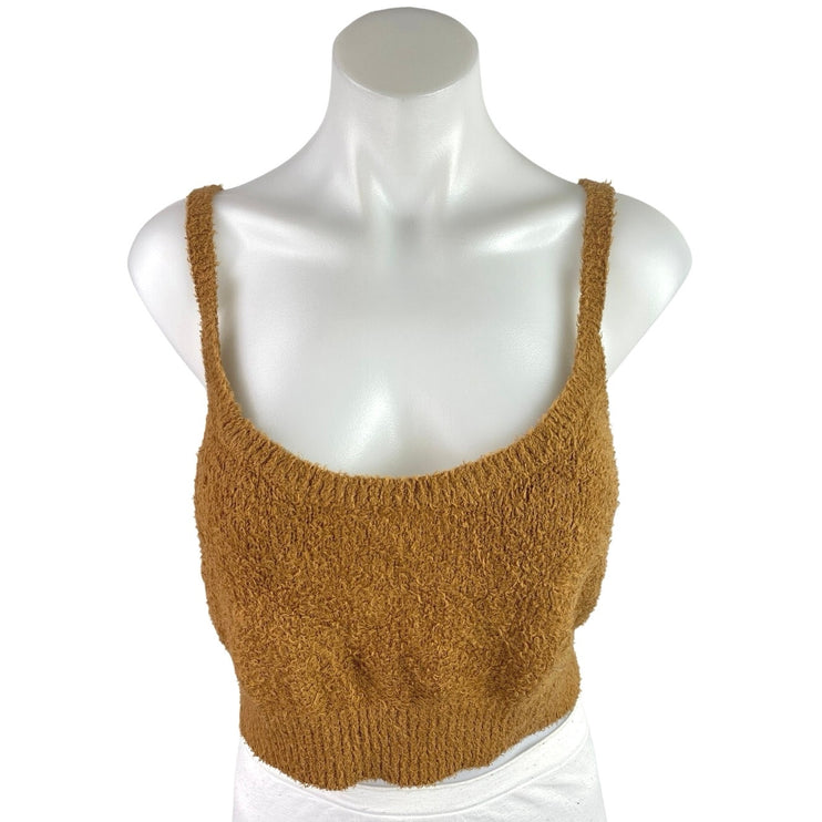 Reformation Brown Teddy Fleece Sleeveless Cami Camisole Crop Tank Top Size L