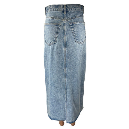 MNG Mango Blue High Waisted Slit Maxi Straight Pencil Denim Jeans Skirt Size XS