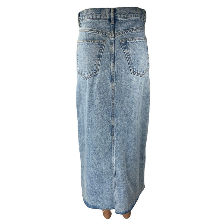 MNG Mango Blue High Waisted Slit Maxi Straight Pencil Denim Jeans Skirt Size XS