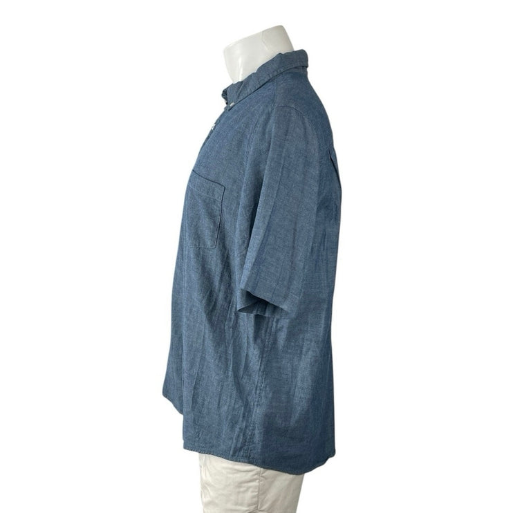 George Men's Blue Collared Short Sleeve Chest Pocket Button Down Shirt Top Sz L