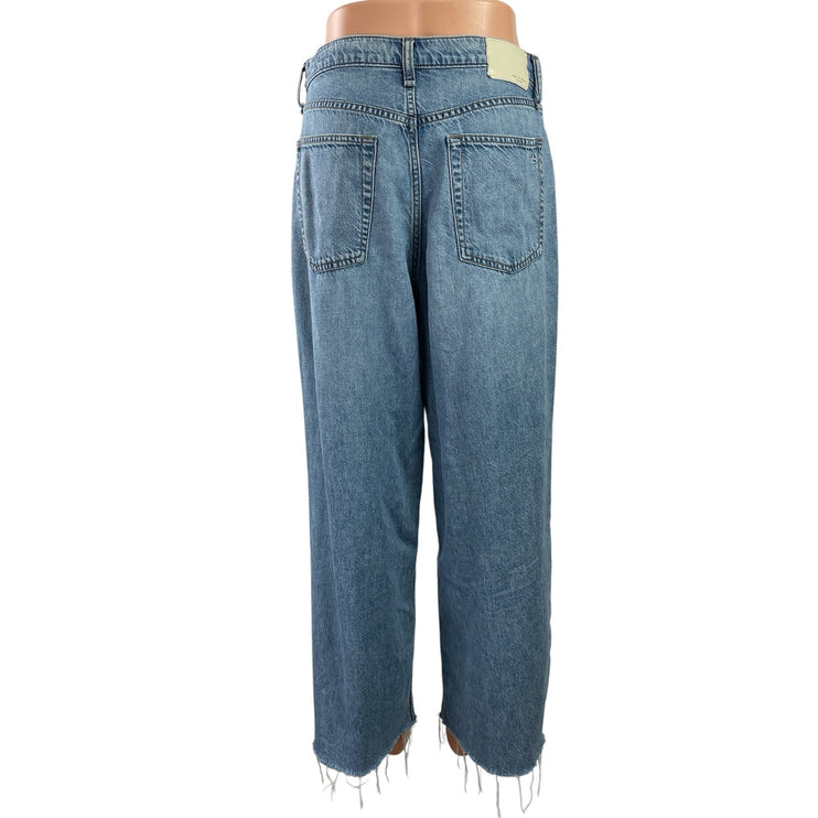 rag & bone Blue High Waist Frayed Raw Hem Straight Wide Leg Denim Jean Pants 27