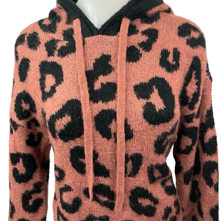 Pink Victoria's Secret Brown Black Leopard Hooded Hoodie Sweater Top Size XS