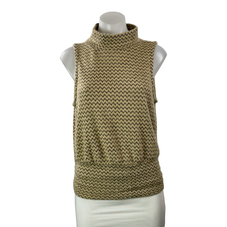 NEW Democracy Beige Chevron Eyelash Knit Sleeveless Mock Neck Sweater Size S