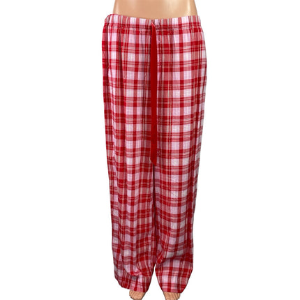 Victoria's Secret PINK Red Plaid Drawstring Wide Leg Sleepwear Pajamas Pants XL