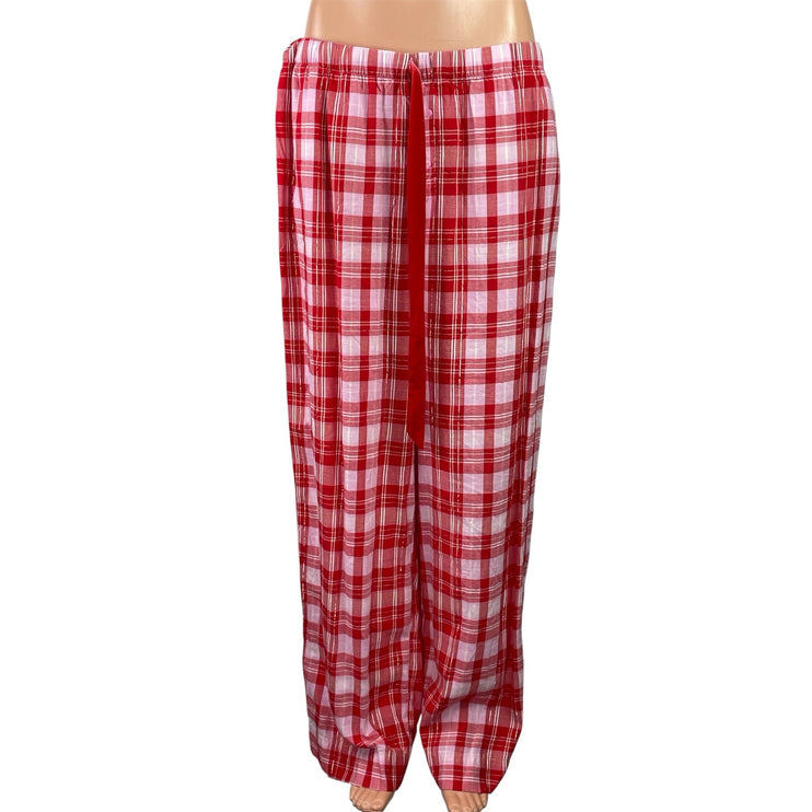 Victoria's Secret PINK Red Plaid Drawstring Wide Leg Sleepwear Pajamas Pants XL