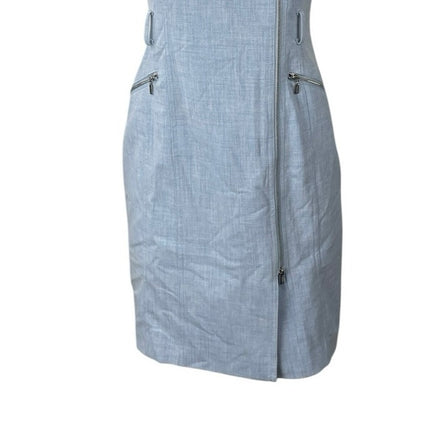 Calvin Klein Denim Motto Zip Blue Sleeveless Notched Collar Midi Sheath Dress 4P