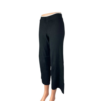 Marled Women's Black Ribbed Knit High Rise Wide Leg Cropped Trousers Pants Sz XS