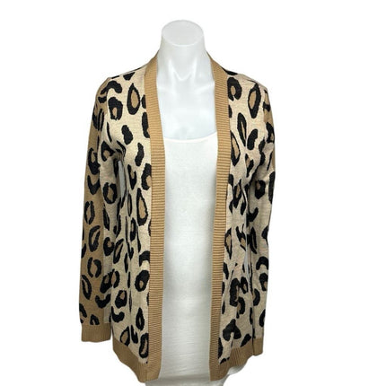 Apt 9 Beige Black Leopard Animal Print Open Front Knit Cardigan Sweater Size M