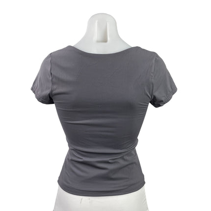 Qinsen Women's Dark Gray Short Sleeve Square Neck Stretch T Shirt Tee Top Size M