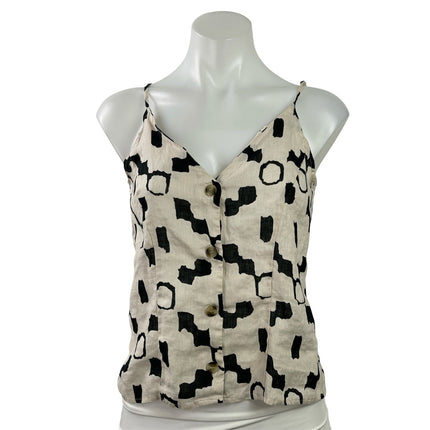 H&M Women's Cream Black Linen Geometric Button Up Cami Camisole Tank Top Size S