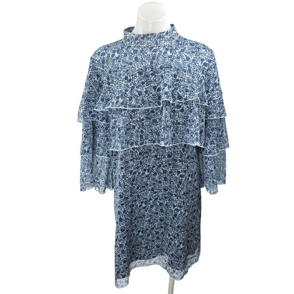 Catherine Malandrino Blue Floral Tiered Mock Neck Mini Shift Dress Size 10