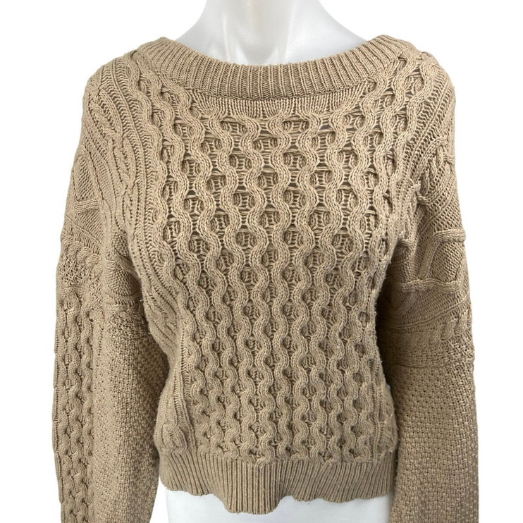Milk & Honey Women's Brown Wool Cable Knit Tie Back Long Sleeve Sweater Top M/L
