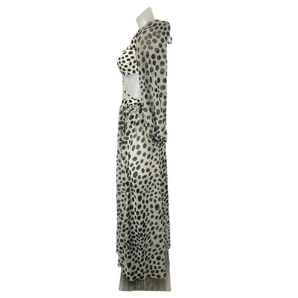PatBO Bossa Dalmatian Polka Dot Cut Out Long Sleeve Maxi Flare A-Line Dress Sz S