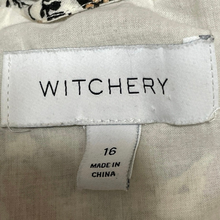Witchery White Paisley Puff Long Sleeve Belted Mock Neck Mini Sheath Dress Sz 18