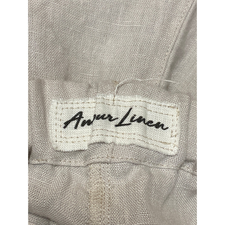 Amour Linen Women's Beige Long Sleeve Button Down Pajama Two Piece Set Size M