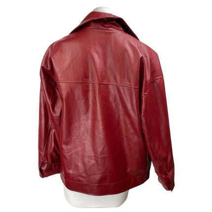Princess Polly Callie Red Faux Leather Vegan Biker Moto Zip Up Jacket Size 2