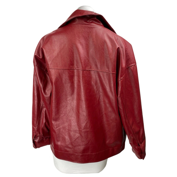 Princess Polly Callie Red Faux Leather Vegan Biker Moto Zip Up Jacket Size 2