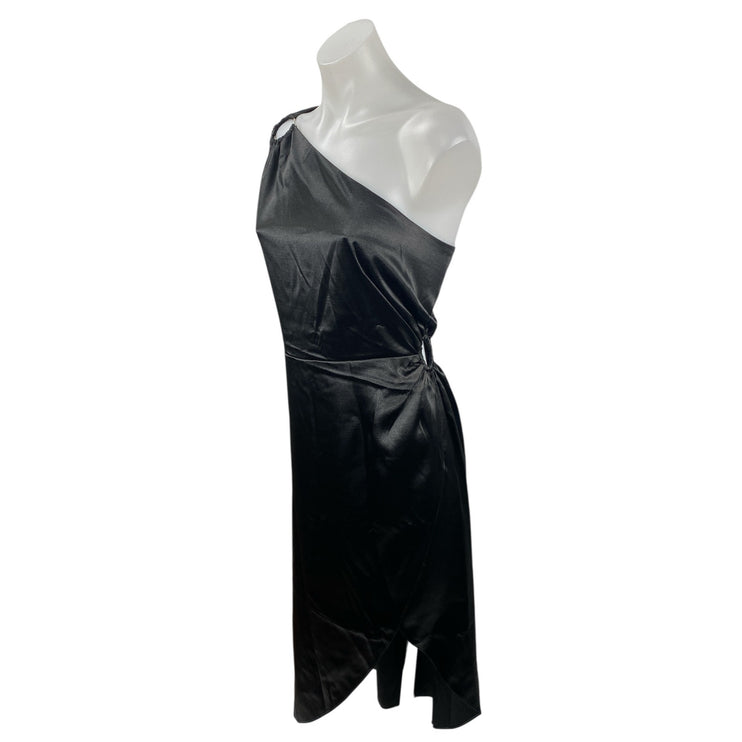 NEW French Connection Adaline One Shoulder Silk Satin Slit Midi Sheath Dress XL
