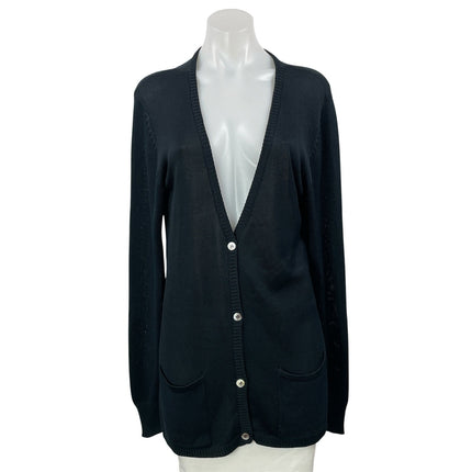 Lord & Taylor 100% Silk Black Long Sleeves Button Front Cardigan Sweater Top L