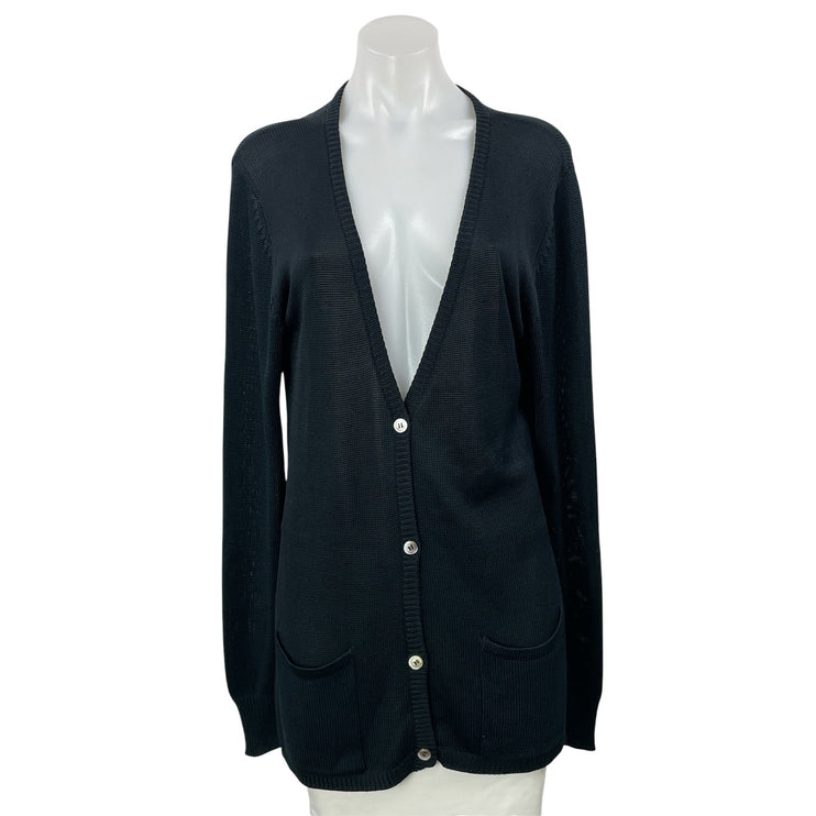 Lord & Taylor 100% Silk Black Long Sleeves Button Front Cardigan Sweater Top L