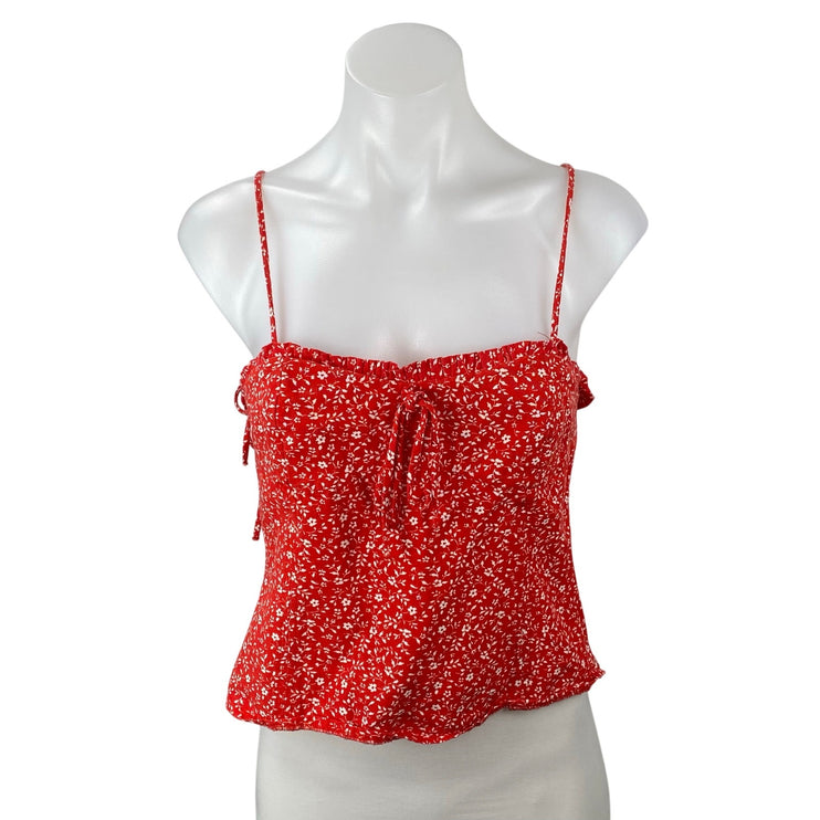 Zara Womens Red Floral Sweetheart Sleeveless Bustier Corset Crop Cami Tank Top M