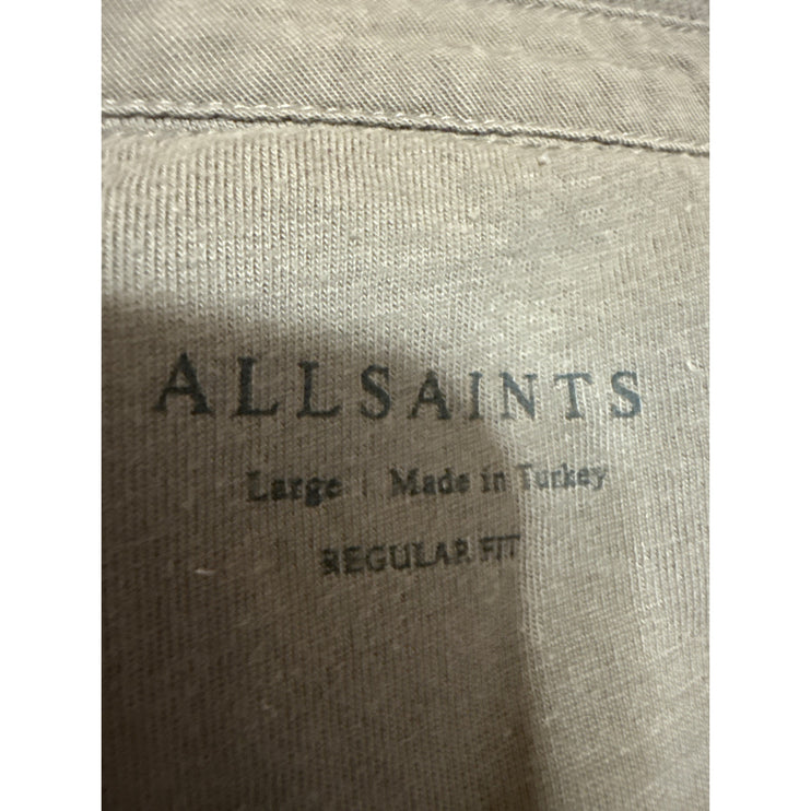 Allsaints Men's Brown Knit Short Sleeve Collared Button Golf Polo Shirt Top Sz L