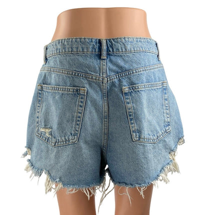 Zara Women's Blue Distressed High Rise Ripped Cut Off Denim Jean Shorts Size 10