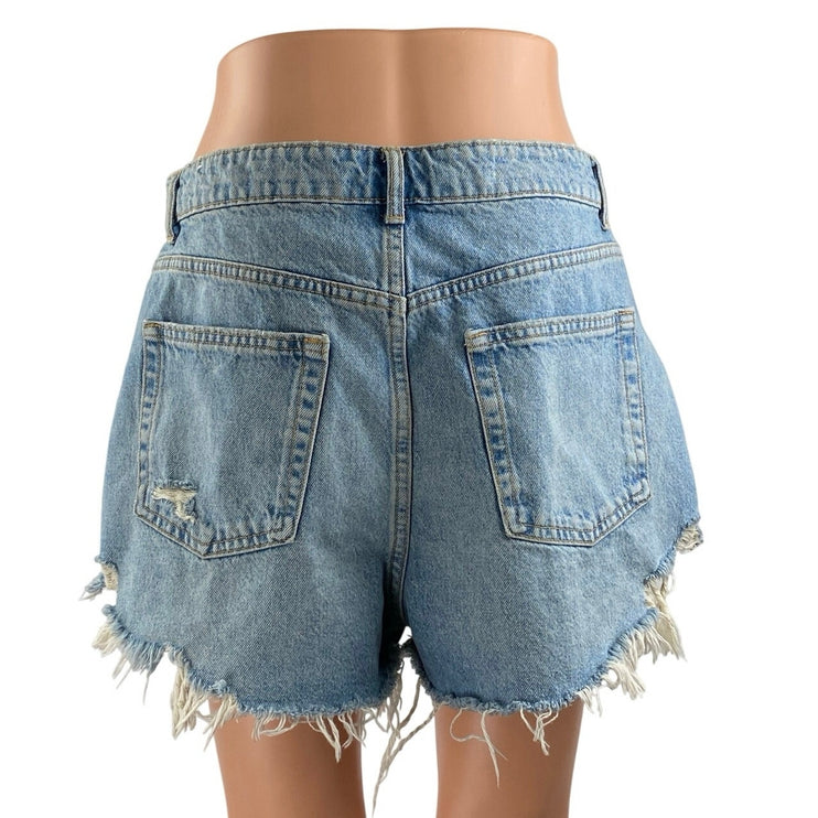 Zara Women's Blue Distressed High Rise Ripped Cut Off Denim Jean Shorts Size 10